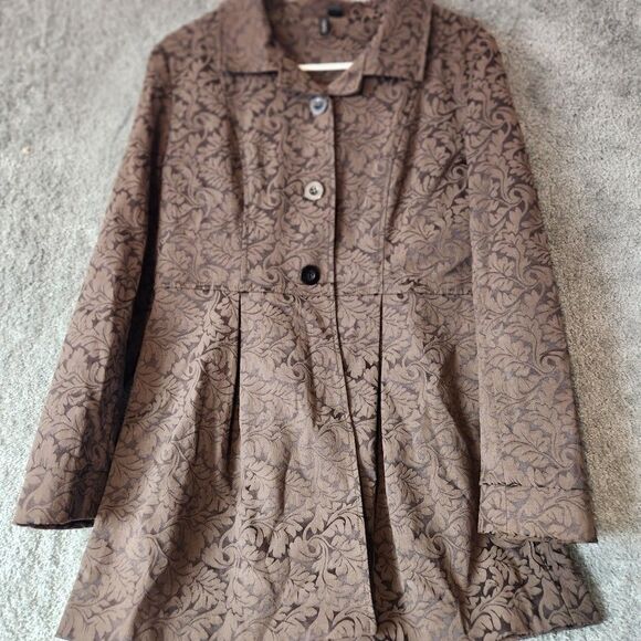 Ethyl Blazer Jacket Women’s M Brown Paisley Button Down Pleated Mid Length - Picture 1 of 9